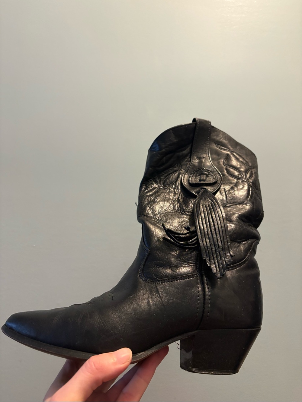 Laredo Black Leather Western Ankle Boots - Women